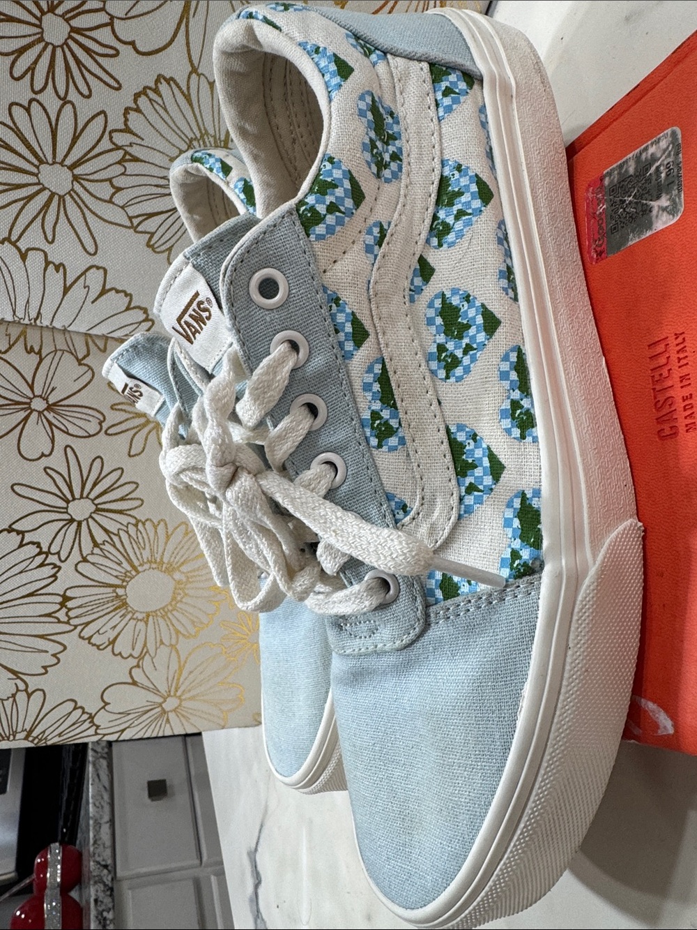 Vans Ward Eco Light Blue and Green Patterned Canvas Sneakers